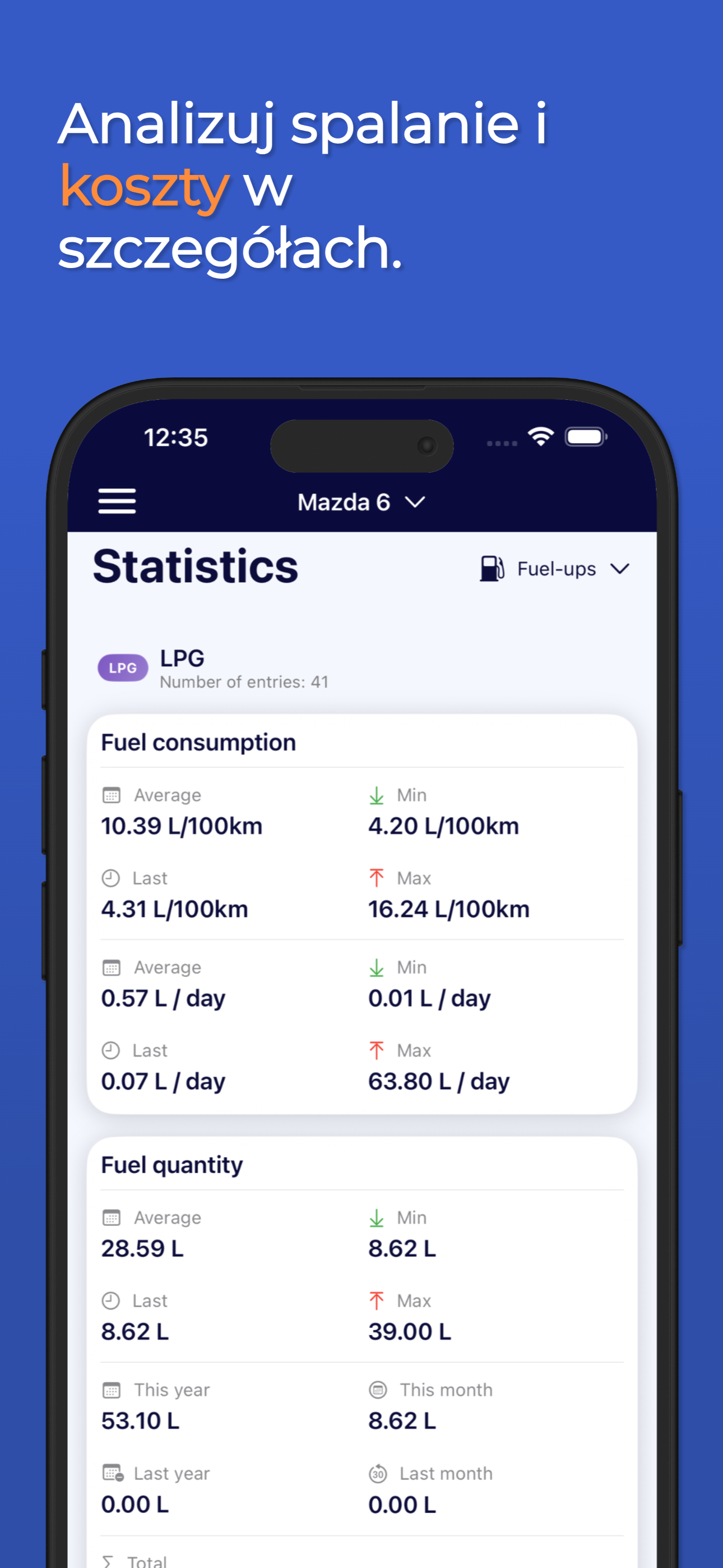 FuelUp cost panel for Service reminders